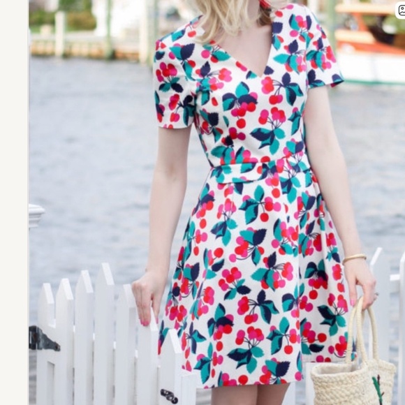 Draper James Cherry Print Fit & Flare Dress • Size 0 - Picture 1 of 9